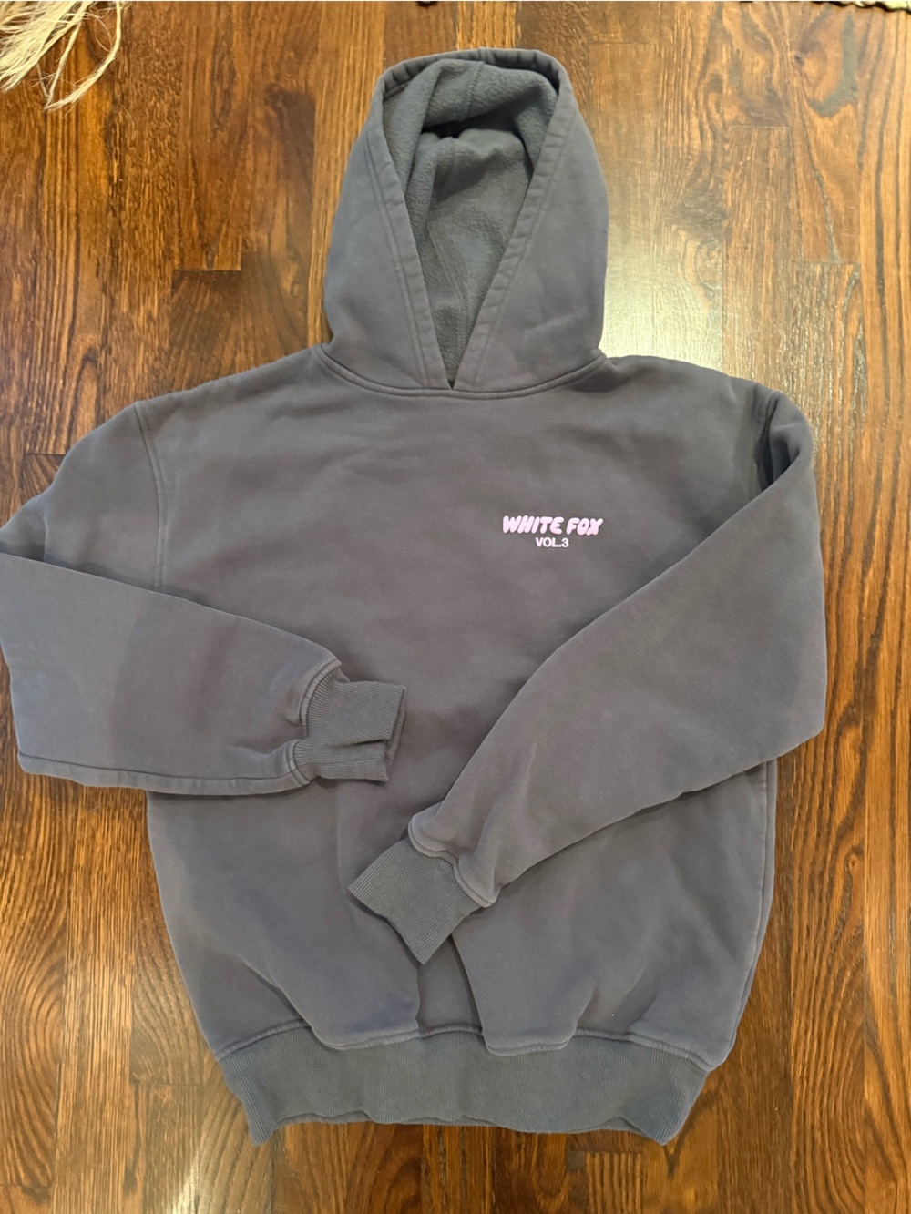 White Fox Boutique Charcoal Hoodie with Pink Logo